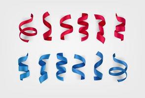 Red and blue ribbons realistic vector set