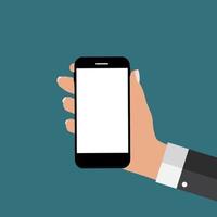 Hand with Abstract Mobile Phone Template in Modern Flat Style Vector Illustration