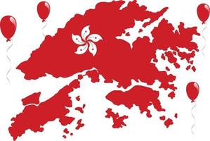 Hong Kong Map Colored with Flag Red Colors vector