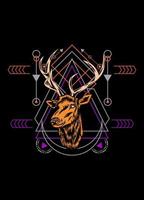 Deer head with sacred geometry pattern on black background vector