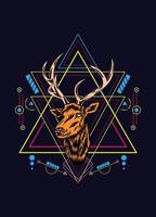 Deer head with sacred geometry pattern on black background vector