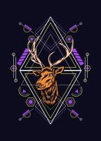 Deer head with sacred geometry pattern on black background vector