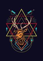 Deer head with sacred geometry pattern on black background vector