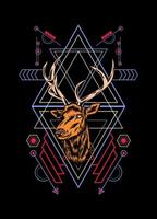 Deer head with sacred geometry pattern on black background vector