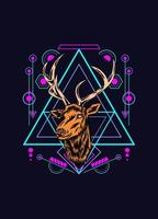 Deer head with sacred geometry pattern on black background vector