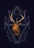 Deer head with sacred geometry pattern on black background vector