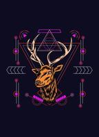 Deer head with sacred geometry pattern on black background vector