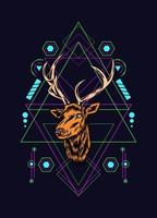 Deer head with sacred geometry pattern on black background vector