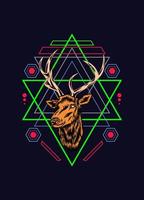 Deer head with sacred geometry pattern on black background vector