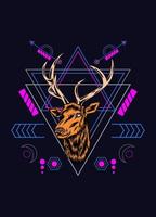 Deer head with sacred geometry pattern on black background vector