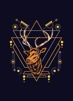 Deer head with sacred geometry pattern on black background vector