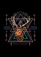 Deer head with sacred geometry pattern on black background vector