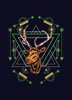 Deer head with sacred geometry pattern on black background vector