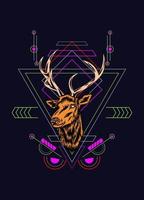 Deer head with sacred geometry pattern on black background vector