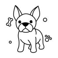 Black line vector illustration cartoon on a white background of a cute French Bulldog.