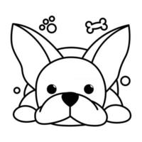 Black line vector illustration cartoon on a white background of a cute French Bulldog.