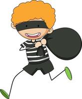 A thief doodle cartoon character isolated vector