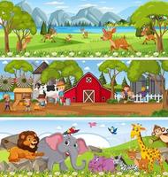 Different nature landscape at daytime scene with cartoon character vector