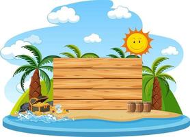 Empty wooden banner template with summer beach element on white background vector