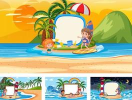 Set of different tropical beach scenes with blank banner vector