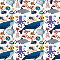 Cartoon Sea Life Seamless Pattern with Sea Animals vector