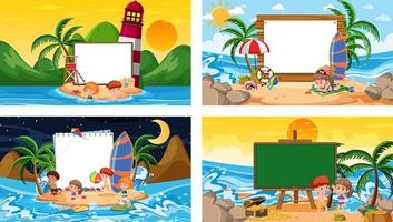 Set of different tropical beach scenes with blank banner vector