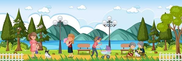 Park horizontal scene with many people vector