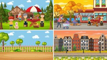 Set of different nature scenes background in cartoon style vector