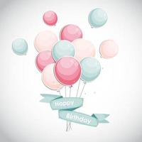 Color Glossy Happy Birthday Balloons Banner Background Vector Illustration