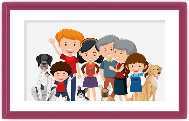 Happy family picture cartoon in a frame