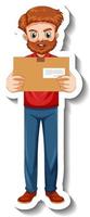 A sticker template with delivery man in uniform holding boxes vector