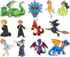 Sticker set with different fairytale cartoon characters vector