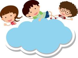 Empty cloud shape banner with many kids cartoon character vector