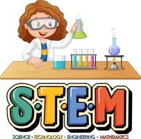 STEM education logo with scientist cartoon character vector