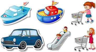 Random stickers with transportable vehicle objects vector