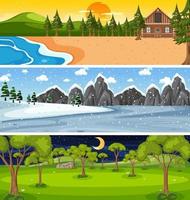 Set of different nature horizontal scenes vector