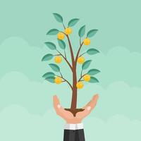 Helping Hand. Money Tree, Financial Growth Flat Concept Vector Illustration