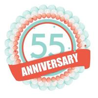 Cute Template 55 Years Anniversary with Balloons and Ribbon Vector Illustration