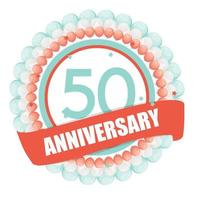 Cute Template 50 Years Anniversary with Balloons and Ribbon Vector Illustration