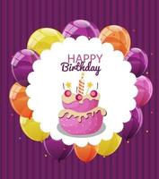 Color Glossy Happy Birthday Balloons, Flags and Cake Banner Back vector