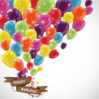 Happy Birthday Card Template with Balloons, Ribbon and Candle Ve vector