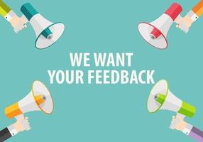 We Want Your Feedback Background. Hand with Megaphone and Speech vector