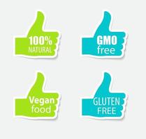 libre de transgénicos, 100 natutal, comida vegana y juego de etiquetas de gluten vector