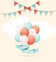 Color Glossy Happy Birthday Balloons Banner Background Vector Illustration