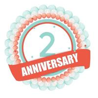 Cute Template 2 Years Anniversary with Balloons and Ribbon Vector Illustration