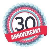 Cute Template 30 Years Anniversary with Balloons and Ribbon Vector Illustration