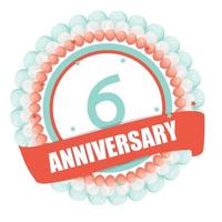 Cute Template 6 Years Anniversary with Balloons and Ribbon Vector Illustration