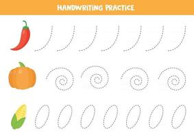 Tracing lines for kids. Cute cartoon vegetables. vector