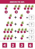 Addition with beetroot. Solve the equation. Math game for children. vector