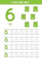 Worksheet for learning numbers with cute giraffe. Number six. vector